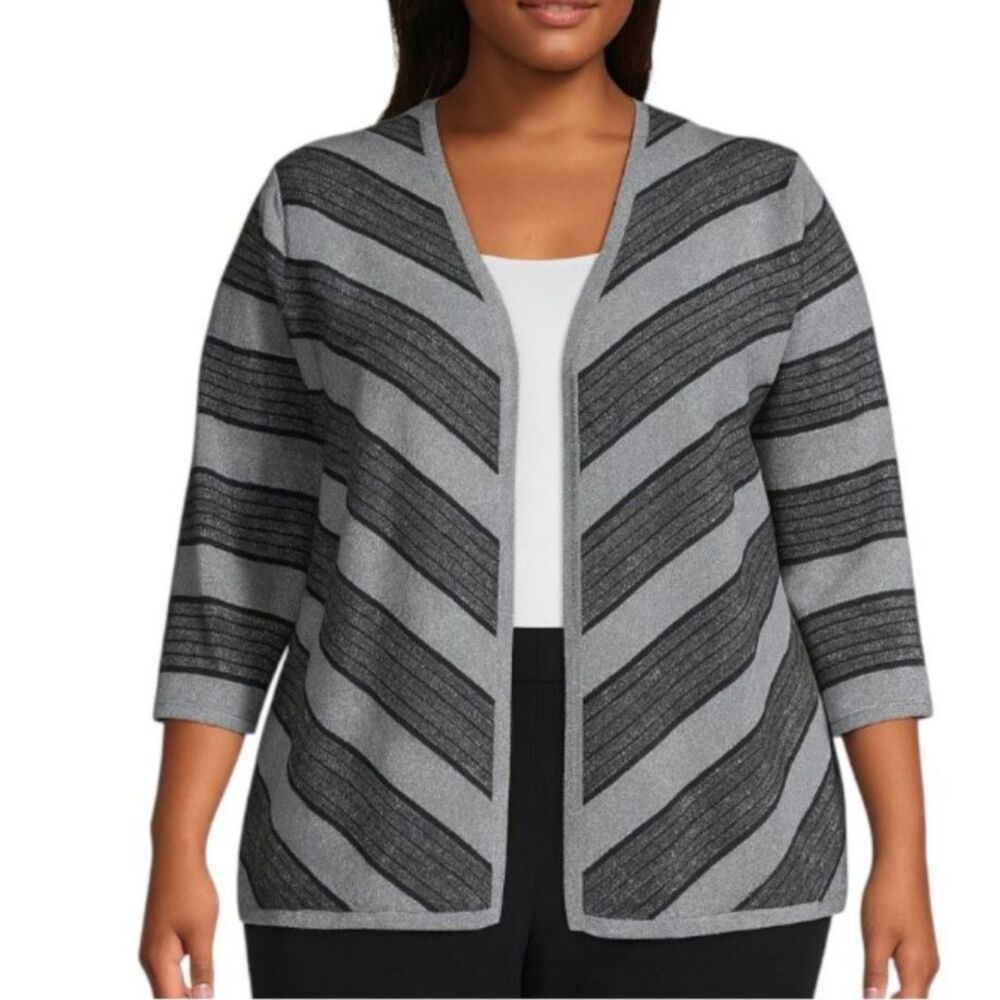 NWT Alfred Dunner Women’s Metallic Chevron Open-Front Cardigan | Size 1X